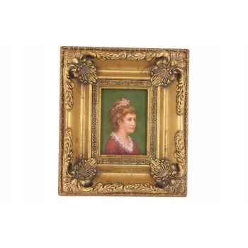 Portret Kobiety - Dama w Czerwonej Sukni - Obraz Olejny - Złoto Czarna Rama