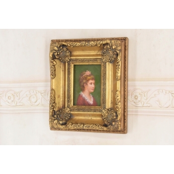 Portret Kobiety - Dama w Czerwonej Sukni - Obraz Olejny - Złoto Czarna Rama