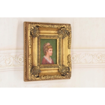 Portret Kobiety - Dama w Czerwonej Sukni - Obraz Olejny - Złoto Czarna Rama