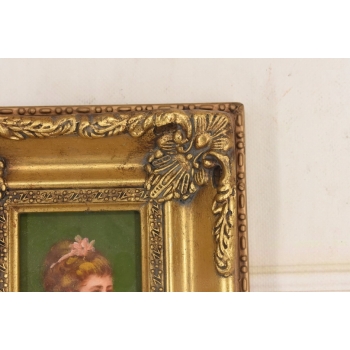 Portret Kobiety - Dama w Czerwonej Sukni - Obraz Olejny - Złoto Czarna Rama