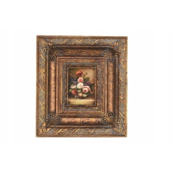 Kolorowe Kwiaty w Wazonie - Martwa Natura - Obraz Olejny - Zdobiona Rama