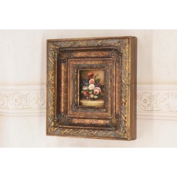 Kolorowe Kwiaty w Wazonie - Martwa Natura - Obraz Olejny - Zdobiona Rama