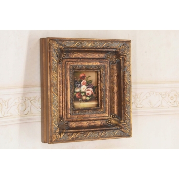 Kolorowe Kwiaty w Wazonie - Martwa Natura - Obraz Olejny - Zdobiona Rama