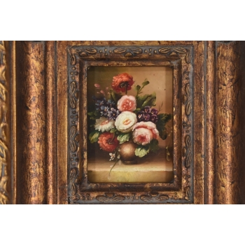 Kolorowe Kwiaty w Wazonie - Martwa Natura - Obraz Olejny - Zdobiona Rama