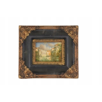 Miasto Przy Wodzie - Rzeka w Wenecji - Obraz Olejny Złoto Czarna Rama