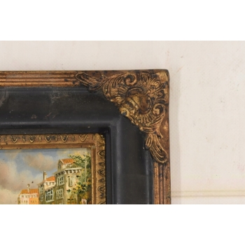 Miasto Przy Wodzie - Rzeka w Wenecji - Obraz Olejny Złoto Czarna Rama