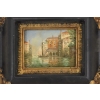 Miasto Przy Wodzie - Włoski Pejzaż - Obraz Olejny Złoto Czarna Rama