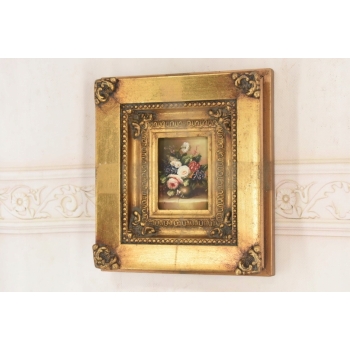 Kolorowe Kwiaty w Wazonie - Martwa Natura Obraz Olejny Złota Zdobiona Rama