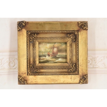 Łódź w Czasie Sztormu - Statek Okręt - Obraz Olejny Marynistyczny