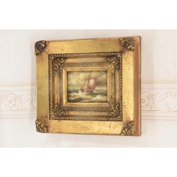 Łódź w Czasie Sztormu - Statek Okręt - Obraz Olejny Marynistyczny