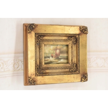 Łódź w Czasie Sztormu - Statek Okręt - Obraz Olejny Marynistyczny