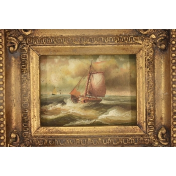 Łódź w Czasie Sztormu - Statek Okręt - Obraz Olejny Marynistyczny