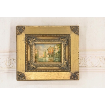 Włoski Pejzaż - Rzeka w Wenecji - Obraz Olejny - Złota Rama