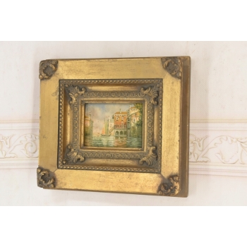 Włoski Pejzaż - Rzeka w Wenecji - Obraz Olejny - Złota Rama