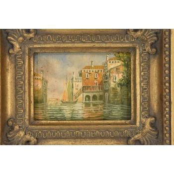 Włoski Pejzaż - Rzeka w Wenecji - Obraz Olejny - Złota Rama
