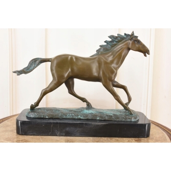 Kłusujący Piękny Koń - Konik Patyna - Figura Z Brązu - Dekoracja Prezent