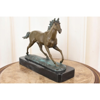 Kłusujący Piękny Koń - Konik Patyna - Figura Z Brązu - Dekoracja Prezent