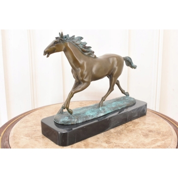 Kłusujący Piękny Koń - Konik Patyna - Figura Z Brązu - Dekoracja Prezent