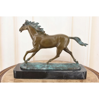Kłusujący Piękny Koń - Konik Patyna - Figura Z Brązu - Dekoracja Prezent