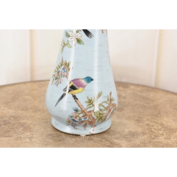 Porcelanowa Karafka - Okuta Brązem Brąz - Kwiaty i Ptaki - Sygnowana