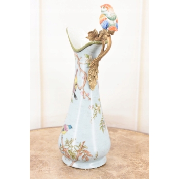 Porcelanowa Karafka - Okuta Brązem Brąz - Kwiaty i Ptaki - Sygnowana