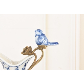 Porcelanowa Karafka - Okuta Brązem Brąz - Kwiaty i Ptaki - Sygnowana