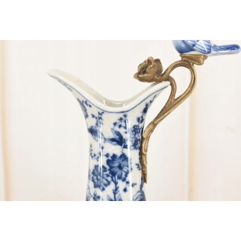 Porcelanowa Karafka - Okuta Brązem Brąz - Kwiaty i Ptaki - Sygnowana