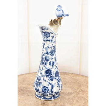 Porcelanowa Karafka - Okuta Brązem Brąz - Kwiaty i Ptaki - Sygnowana