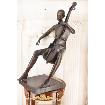 Wielka Modernistyczna Wiolonczelistka Kobieta z Wiolonczelą Figura z Brązu