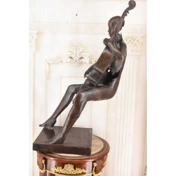 Wielka Modernistyczna Wiolonczelistka Kobieta z Wiolonczelą Figura z Brązu