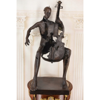 Wielka Modernistyczna Wiolonczelistka Kobieta z Wiolonczelą Figura z Brązu