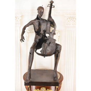 Wielka Modernistyczna Wiolonczelistka Kobieta z Wiolonczelą Figura z Brązu