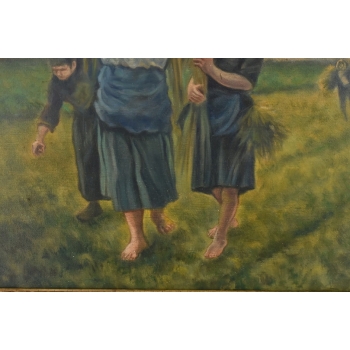 Józef Chełmoński Pejzaż Polskiej Wsi Żniwa - Żniwiarze - Stary Obraz Olejny