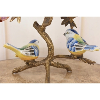 Świecznik Ptaszki - Porcelana + Brąz - Kolorowe Ptaki Dekoracja 7 ramienny