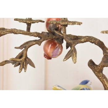 Świecznik Ptaszki - Porcelana + Brąz - Kolorowe Ptaki Dekoracja 7 ramienny