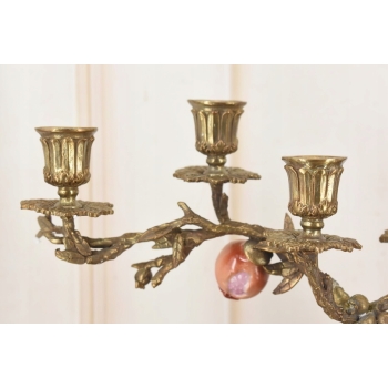 Świecznik Ptaszki - Porcelana + Brąz - Kolorowe Ptaki Dekoracja 7 ramienny