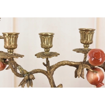 Świecznik Ptaszki - Porcelana + Brąz - Kolorowe Ptaki Dekoracja 7 ramienny