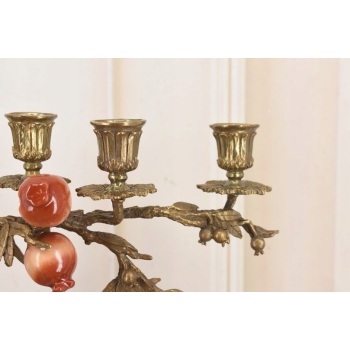 Świecznik Ptaszki - Porcelana + Brąz - Kolorowe Ptaki Dekoracja 7 ramienny