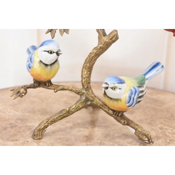 Świecznik Ptaszki - Porcelana + Brąz - Kolorowe Ptaki Dekoracja 7 ramienny