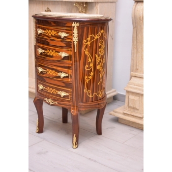 Drewniana Komoda Blat Marmur - Styl Barok - 4 Szuflady - Szafka Unikat