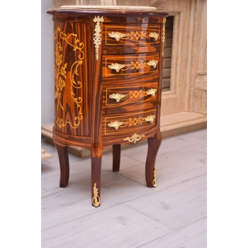 Drewniana Komoda Blat Marmur - Styl Barok - 4 Szuflady - Szafka Unikat