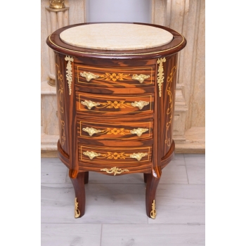 Drewniana Komoda Blat Marmur - Styl Barok - 4 Szuflady - Szafka Unikat