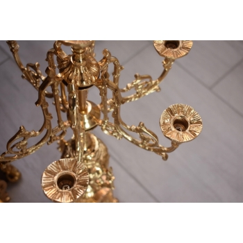 Zegar Kominkowy + 2 Kandelabry Świeczniki - Mosiądz + Marmur - Zestaw