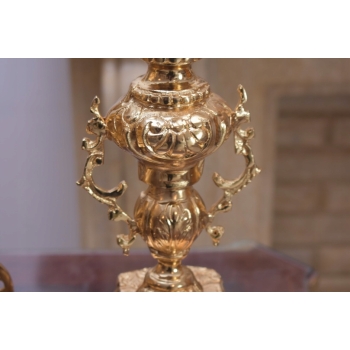 Zegar Kominkowy + 2 Kandelabry Świeczniki - Mosiądz + Marmur - Zestaw