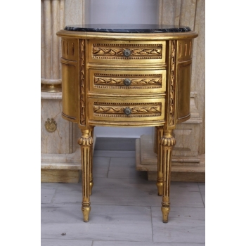 Drewniana Komoda Blat Marmur - Styl Barok - 3 Szuflady - Szafka Unikat