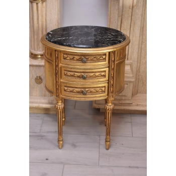 Drewniana Komoda Blat Marmur - Styl Barok - 3 Szuflady - Szafka Unikat