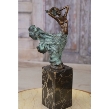 Kobieta Tancerka w Sukni - Figura Styl Art Deco - Sygnowana Rzeźba z Brązu