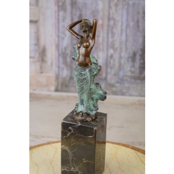 Kobieta Tancerka w Sukni - Figura Styl Art Deco - Sygnowana Rzeźba z Brązu
