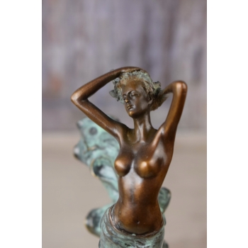 Kobieta Tancerka w Sukni - Figura Styl Art Deco - Sygnowana Rzeźba z Brązu