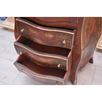 Piękna Drewniana Brzuchata Komoda Blat Marmur - Intarsje Ludwik - Szafka